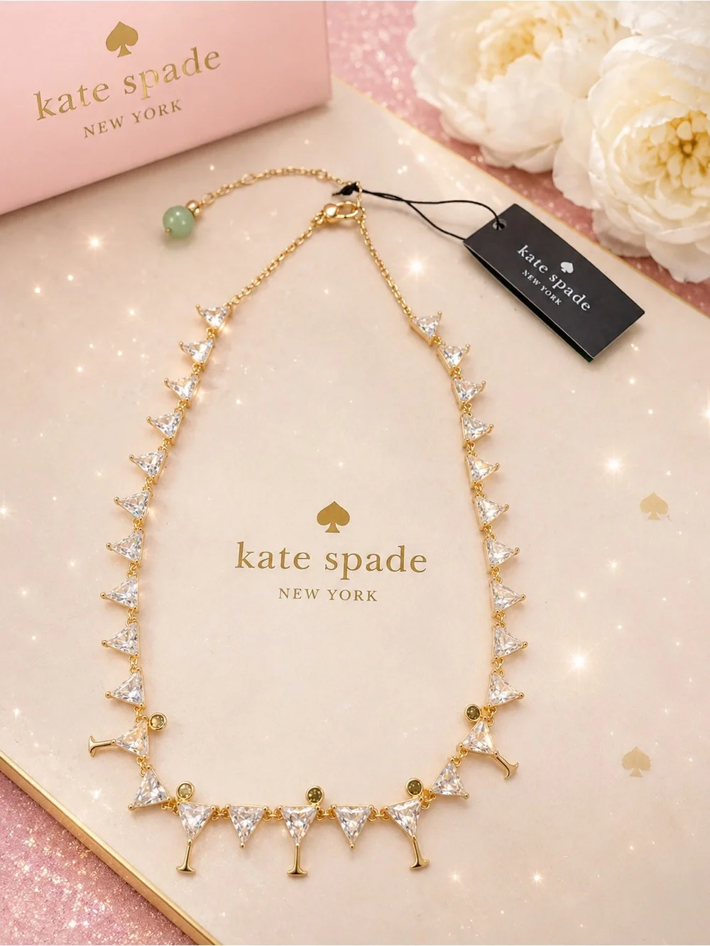 Kate Spade New York Crystal Martini Statement Necklace – Gold Tone